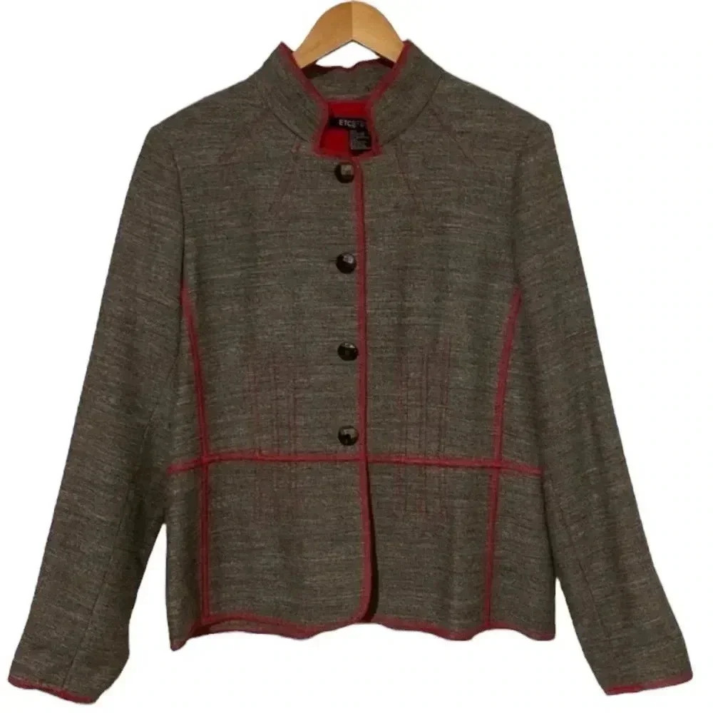 Etcetera Womens Wool Blend Gray Blazer